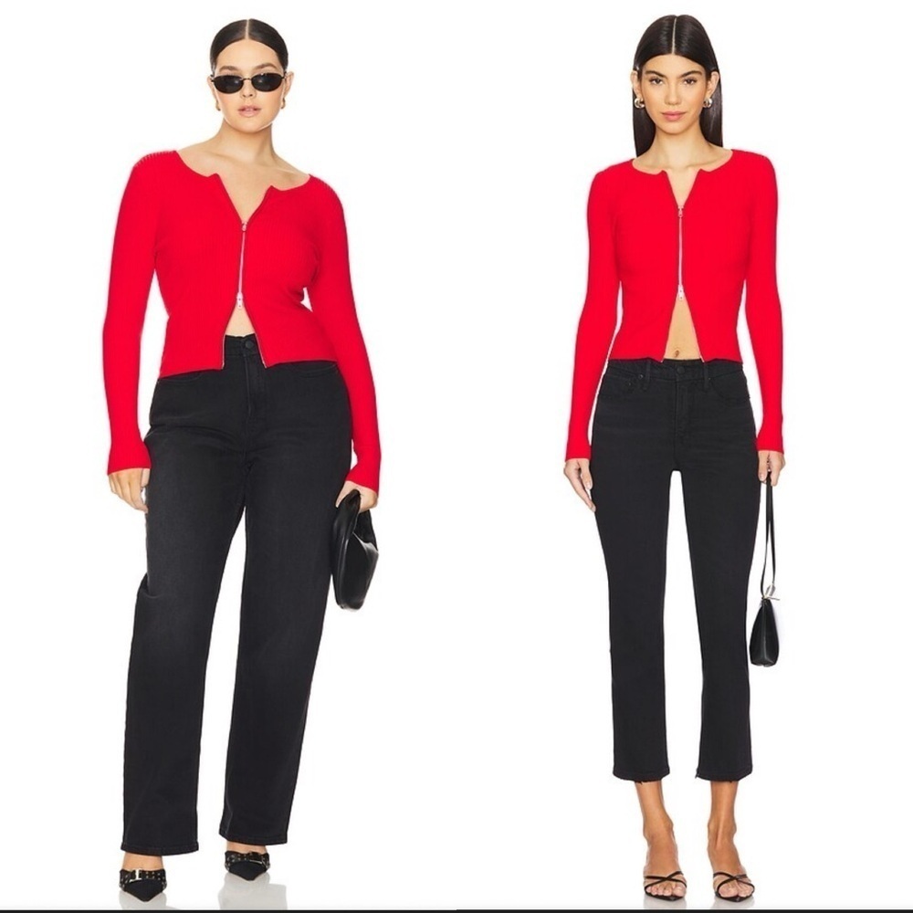 BNWT Good American Women’s Red Virgo Rib Zip-Up Cardigan $179USD